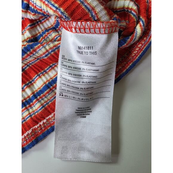 VOLCOM Red Orange Blue Ribbed Retro Sporty Active Crop Top Tee SZ S - Picture 7 of 8